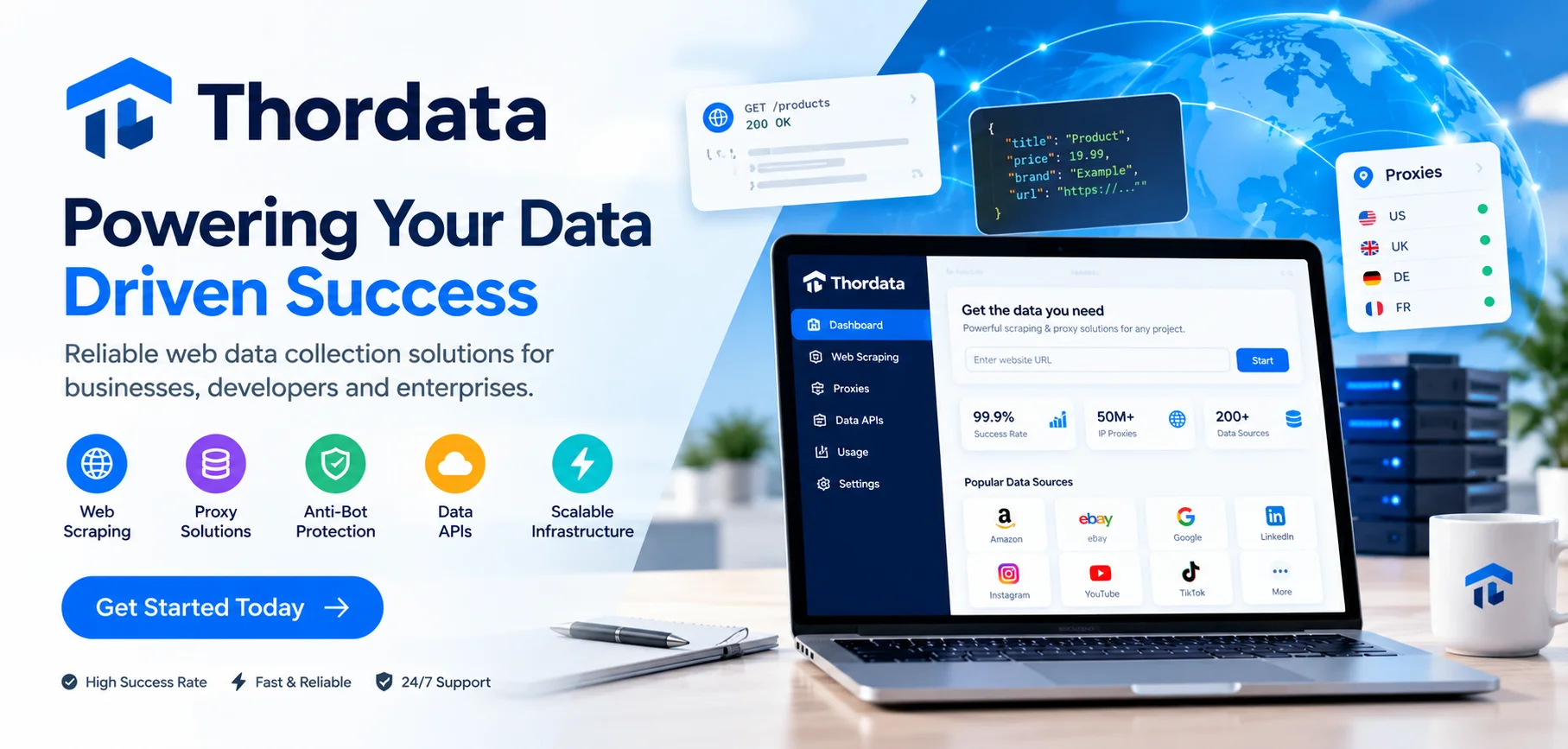 Thordata web scraping platform with residential proxies, SERP APIs, and web data extraction tools