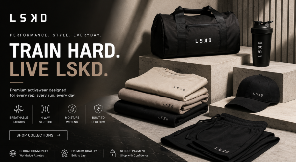 LSKD US premium activewear collection featuring performance leggings, gym shorts, sports bras, training apparel, athleisure clothing, and fitness accessories for men and women.