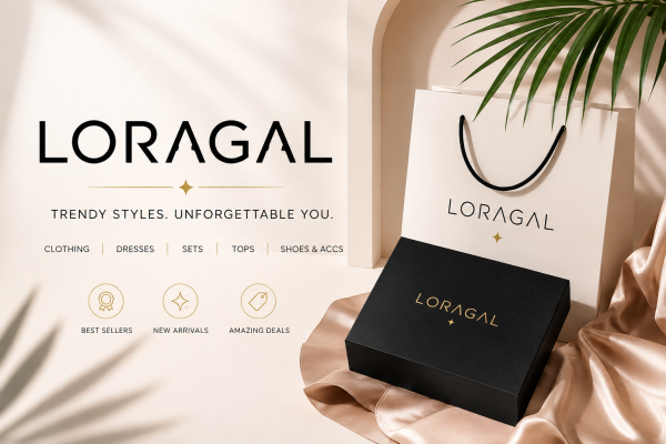 LORAGAL online fashion store featuring trendy women's dresses, jumpsuits, matching sets, swimwear, shoes, handbags, jewelry, and stylish accessories for every occasion.