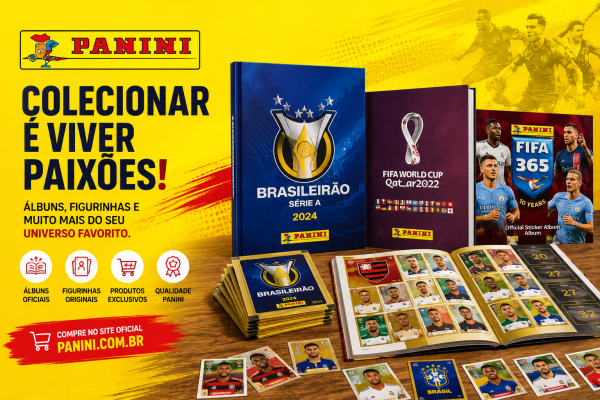 Panini Brasil online store featuring comics, manga, books, collectible albums, trading cards, box sets, and entertainment products for readers and collectors